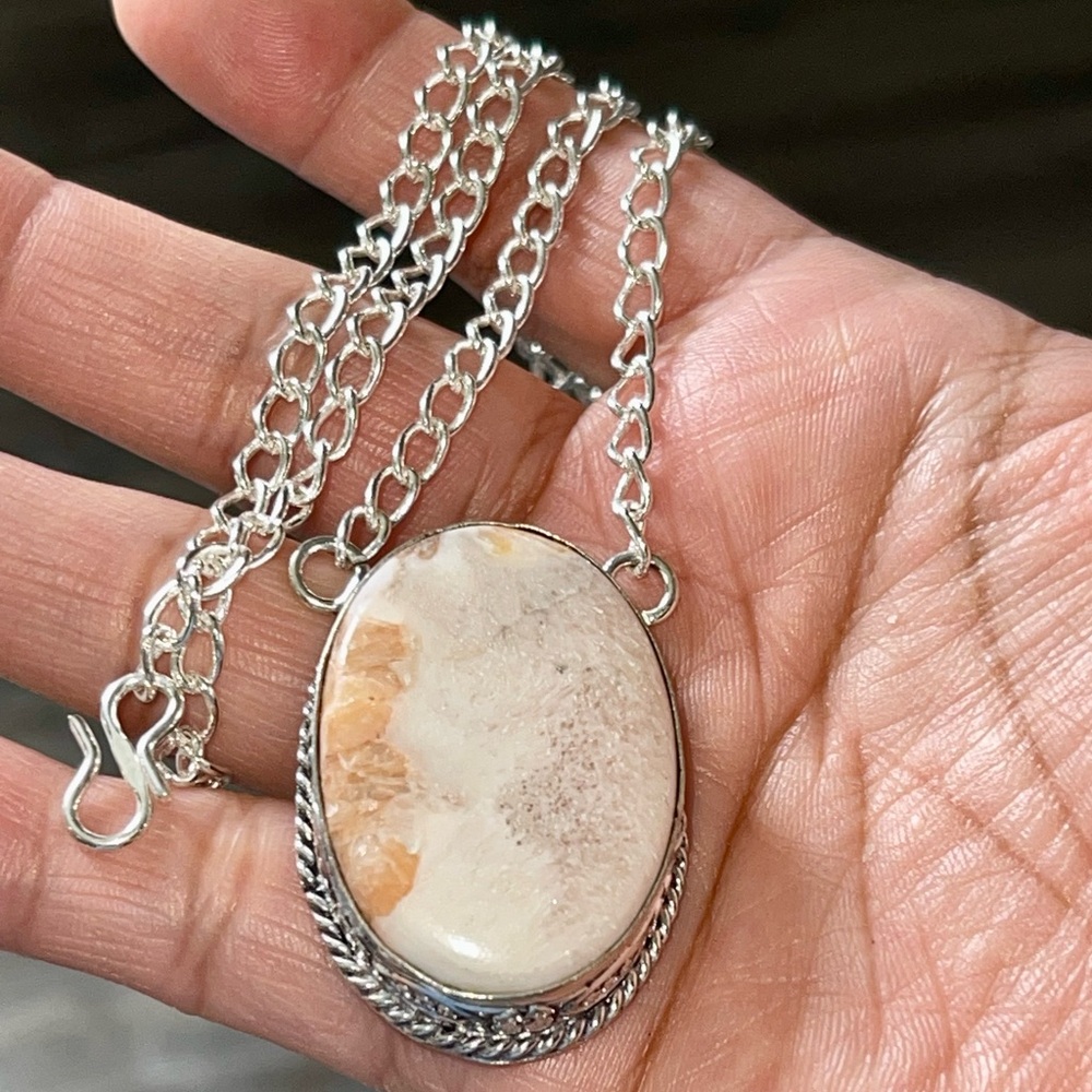 Peach Scolecite “Inner Peace Stone” Pendant Necklace - Picture 5 of 14